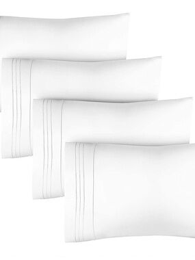 Classic White Pillowcase Set with Embroidered Border - 4 Pack